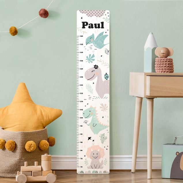 Wooden height chart Dino Pastel With Customised Name