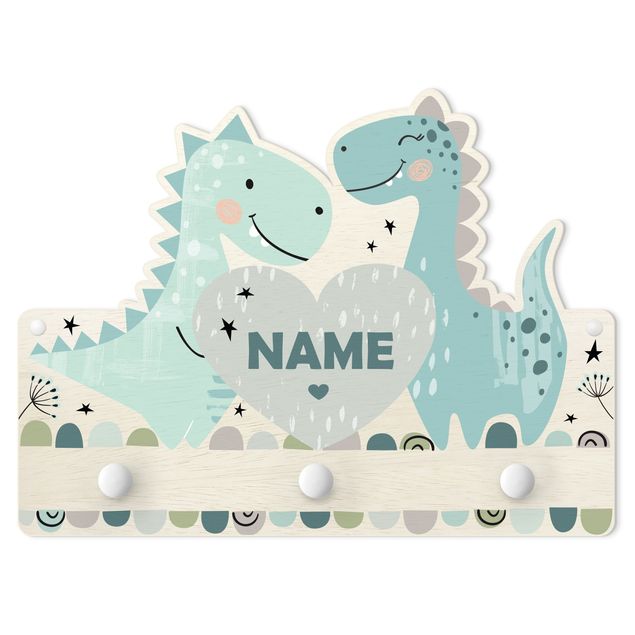 Wall mounted coat rack Dino Pastel With Customised Name