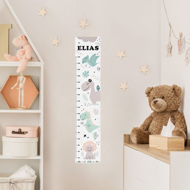 Wall stickers height measure bar Dino Pastel With Customised Name