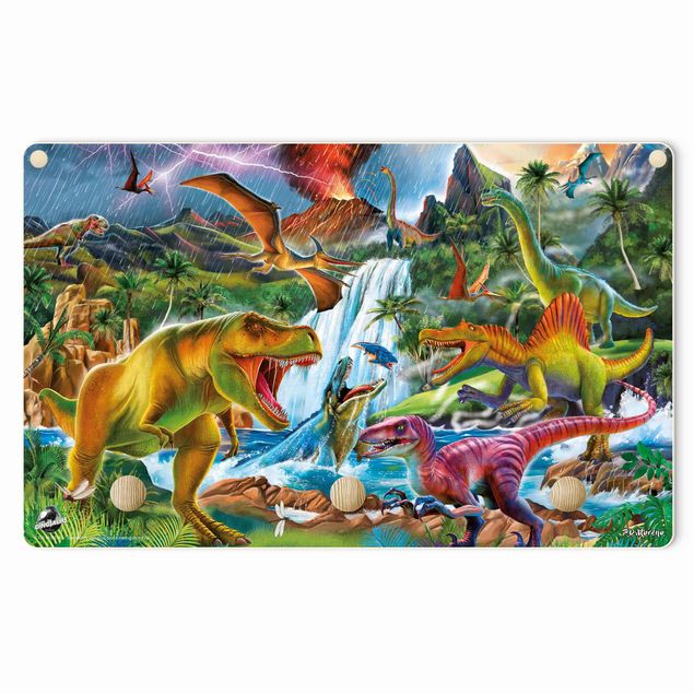 Wall mounted coat rack Dinosaurs In A Prehistoric Storm