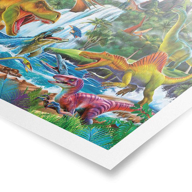 Prints multicoloured Dinosaurs In A Prehistoric Storm