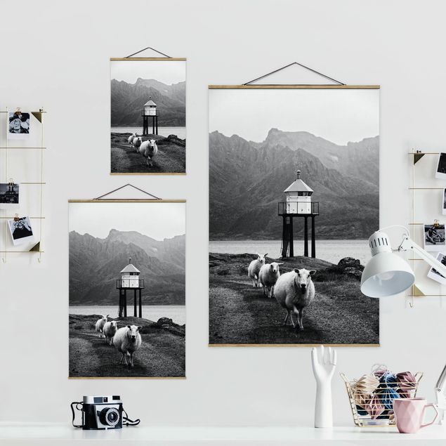 Fabric print with posters hangers Three Sheep On the Lofoten