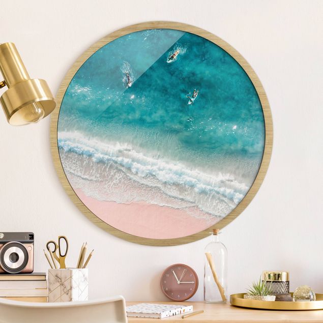 Framed beach prints Three Surfers Paddling To The Shore