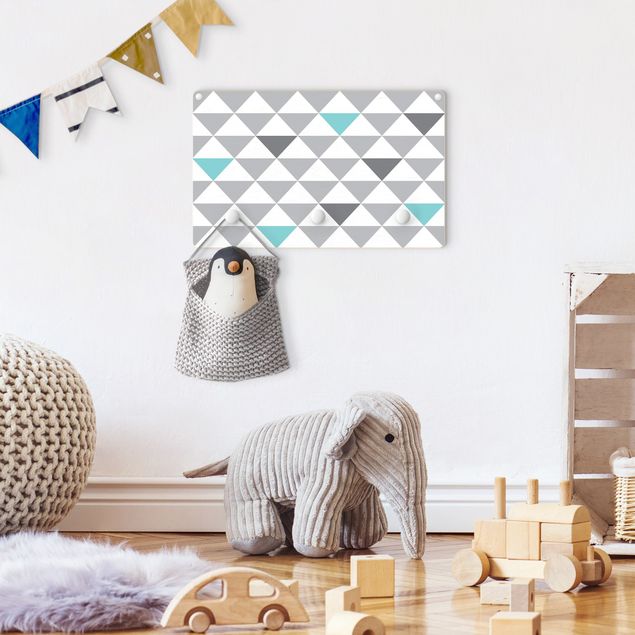 Coat rack patterns Triangles Grey White Turquoise