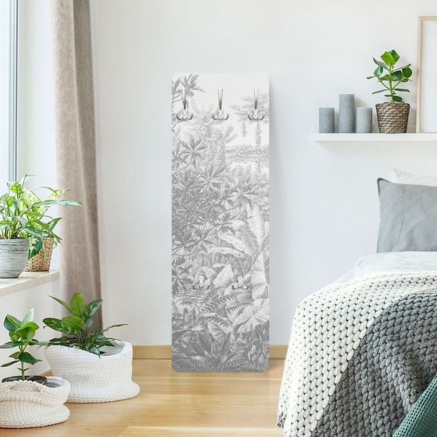 Grey wall mounted coat rack Jungle Copperplate Engraving
