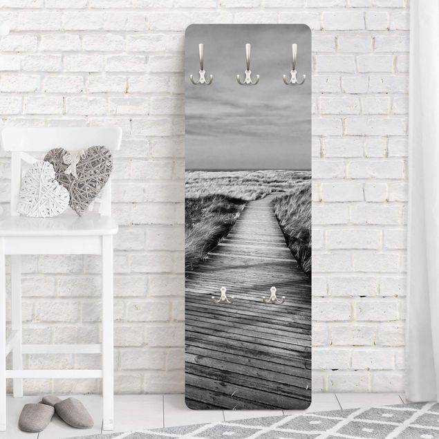 Wall mounted coat rack black and white Dune Path On Sylt II