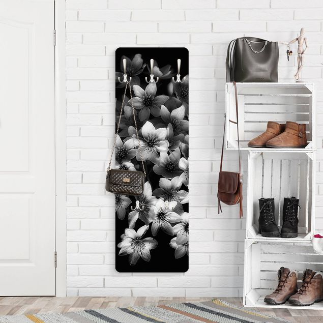 Wall mounted coat rack black and white Dark Clematis Bunch