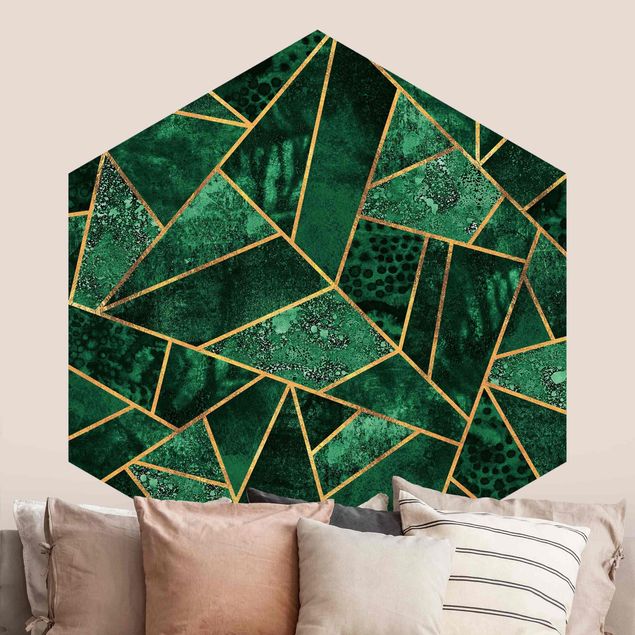 Geometric pattern wallpaper Dark Emerald With Gold