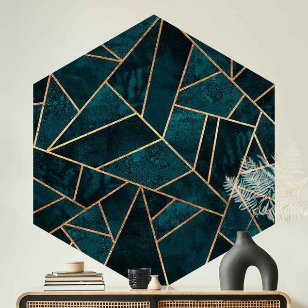 Geometric shapes wallpaper Dark Turquoise With Gold