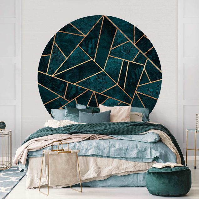 Geometric pattern wallpaper Dark Turquoise With Gold