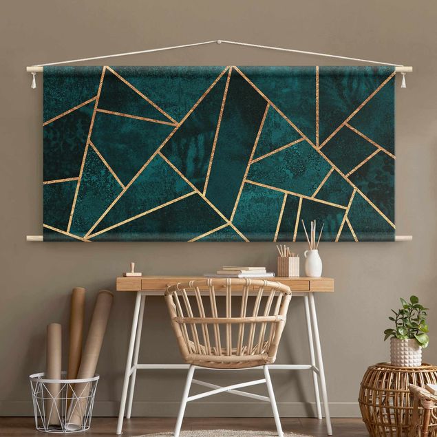 extra large tapestry wall hangings Dark Turquoise With Gold