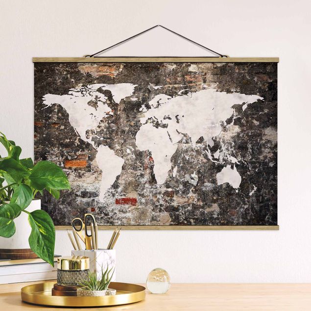 Kitchen Old Wall World Map