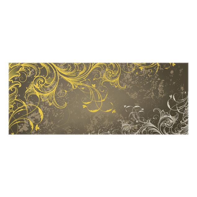 Glass Splashback - Flourishes In Gold And Silver - Panoramic
