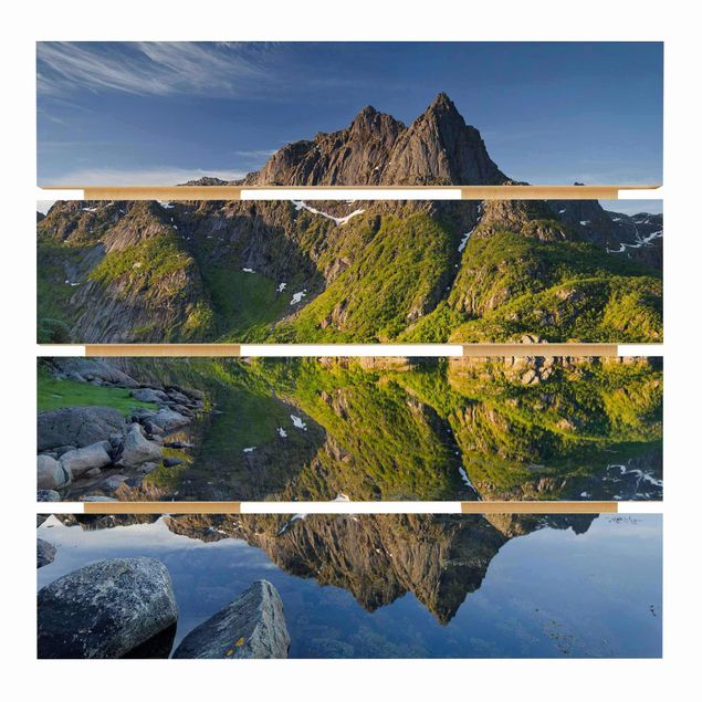 Prints Mountain Landscape With Water Reflection In Norway