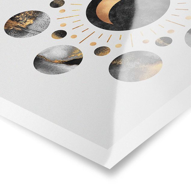 Prints Moon Phases Abstract Gold
