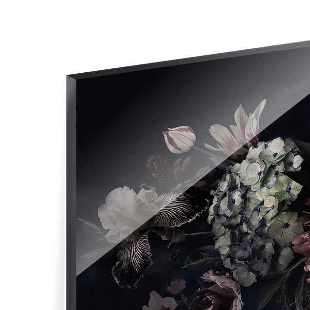 Glass Splashback - Flowers With Fog On Black - Landscape 2:3