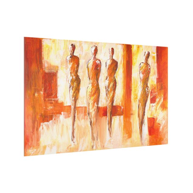 Glass splashback kitchen abstract Petra Schüßler - Four Figures In Orange
