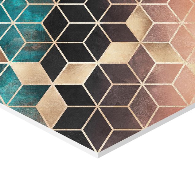 Hexagonal prints Turquoise Rosé Golden Geometry