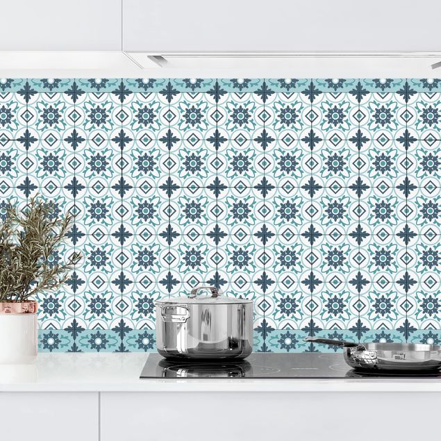 Kitchen Geometrical Tile Mix Flower Turquoise