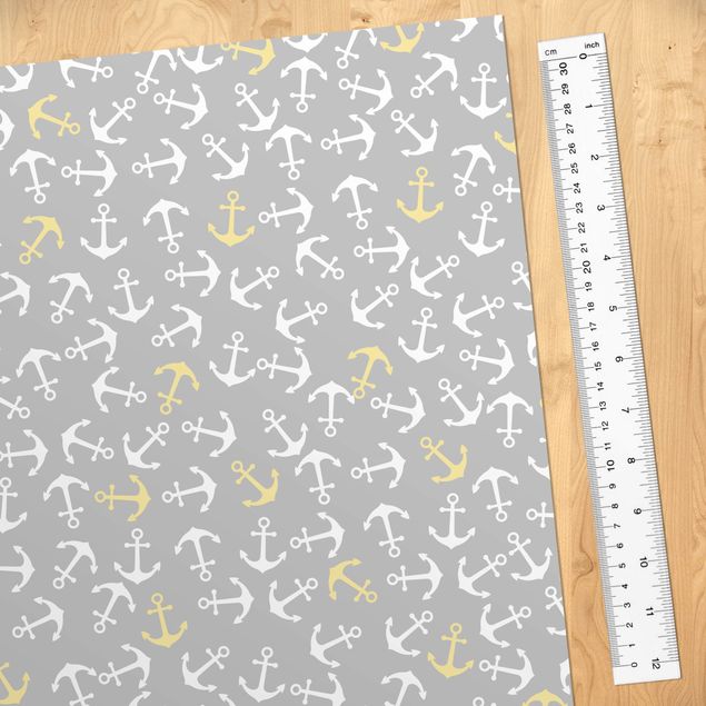 Adhesive films for furniture grey Anchor White Yellow On Grey
