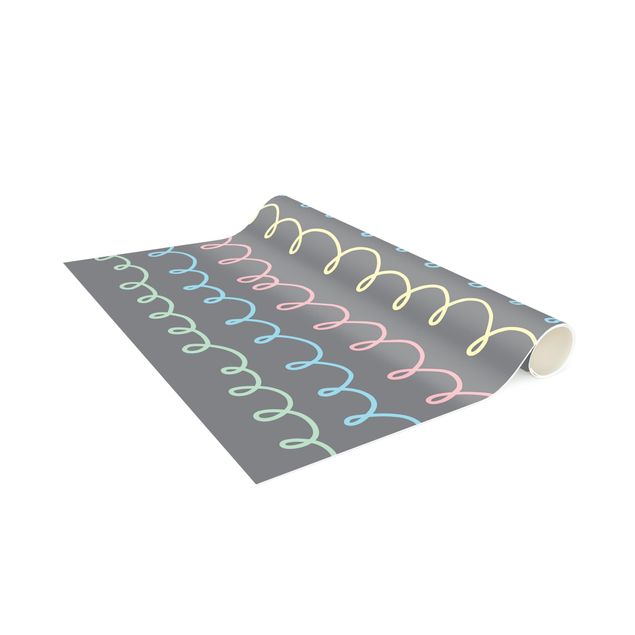 Runner rugs Drawn Pastel Coloured Squiggly Lines On Grey Backdrop
