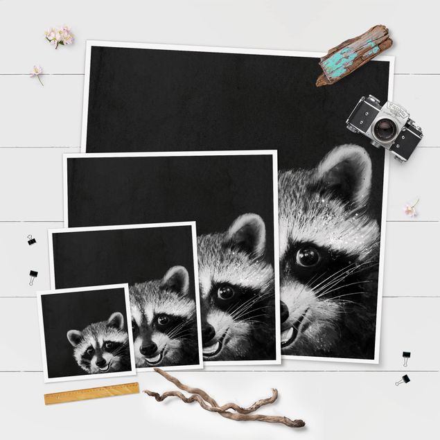 Laura Graves Art Illustration Racoon Black And White Painting