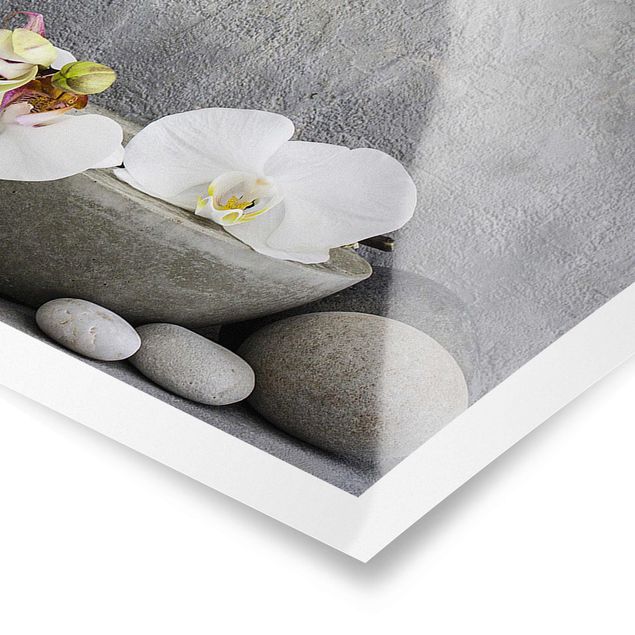 Grey canvas art Zen Buddha With White Orchids