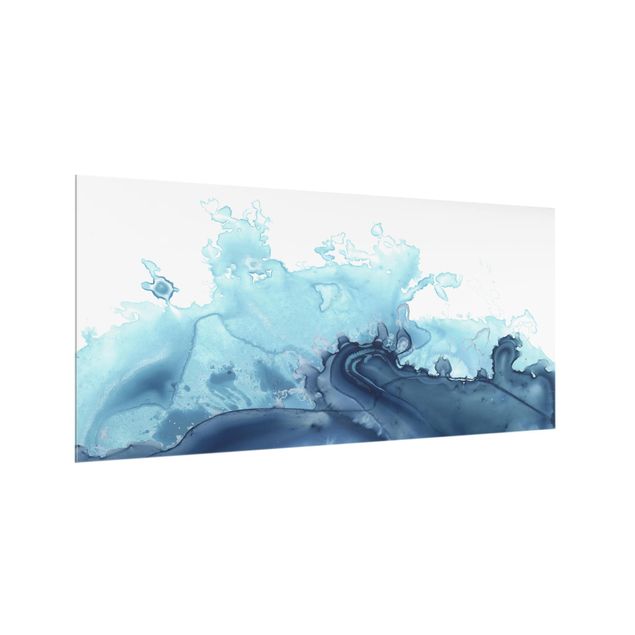 Glass splashback kitchen beach Wave Watercolor Blue I