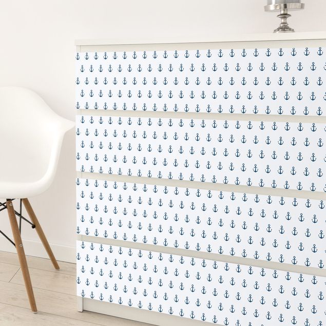 Adhesive films for furniture frosted Maritime Anchor Monogram Pattern In Blue On White