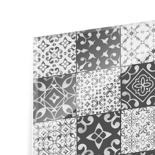 Glass Splashback - Tile Pattern Mix Gray White - Landscape 2:3