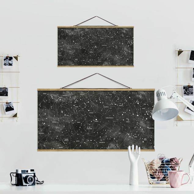 Fabric print with posters hangers Map Of Constellations Blackboard Look