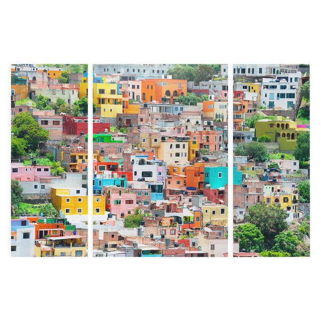 Prints multicoloured Coloured Houses Front Guanajuato