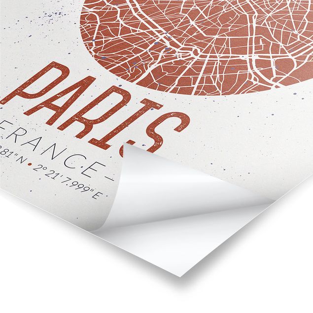 Red print City Map Paris - Retro