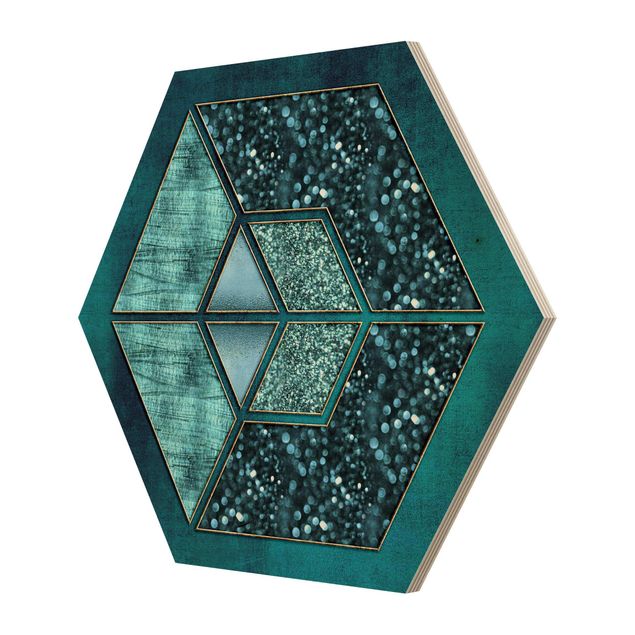 Andrea Haase Blue Hexagon With Gold Outline
