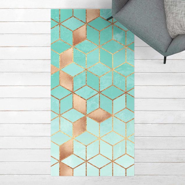 Outdoor rugs Turquoise White Golden Geometry