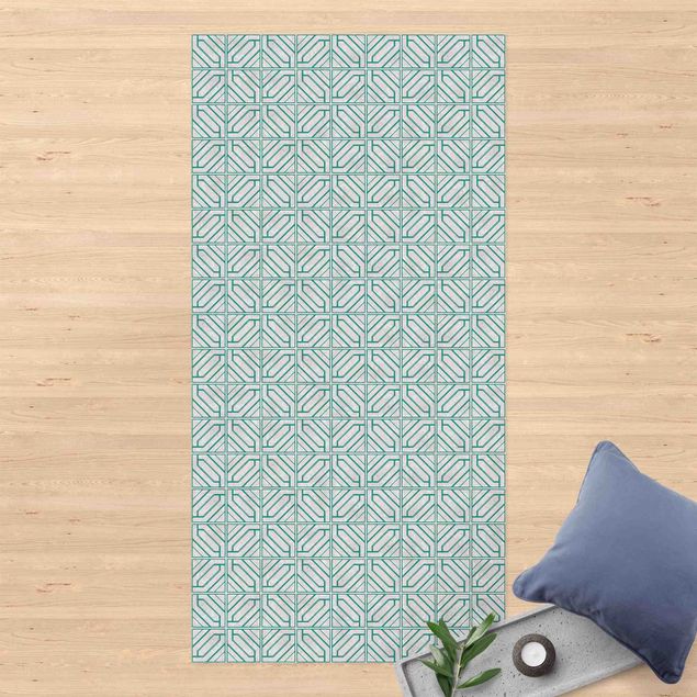Outdoor rugs Tile Pattern Rhomboidal Geometry Turquoise