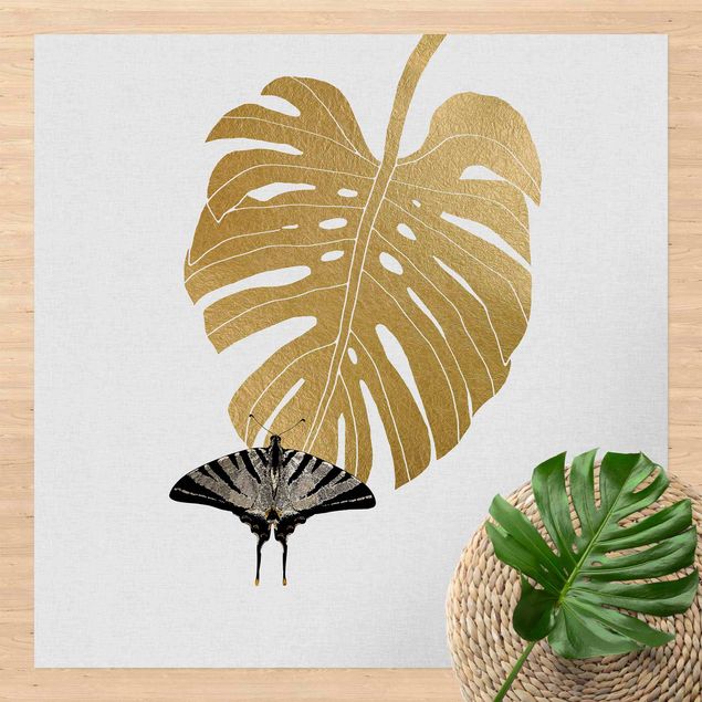 outdoor patio rugs Golden Monstera With Butterfly