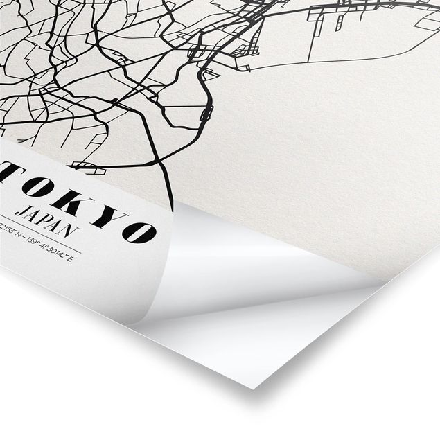 Black and white wall art Tokyo City Map - Classic