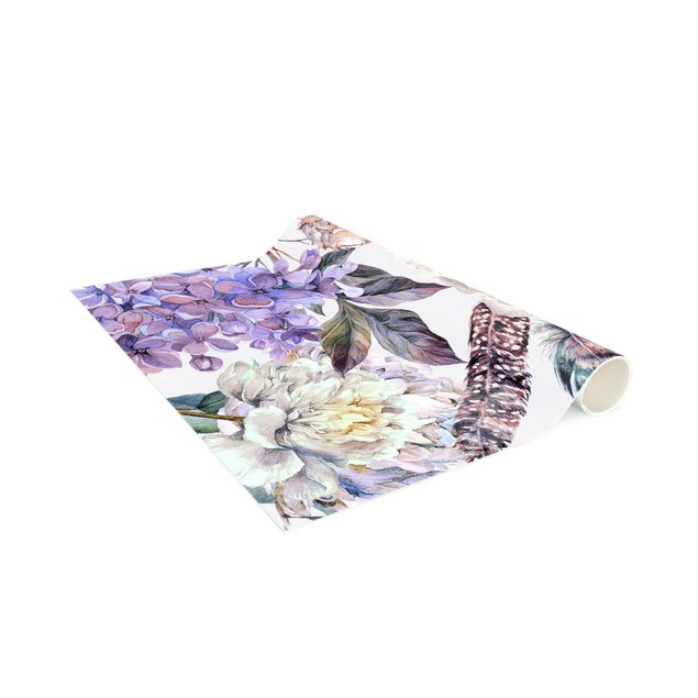 Modern rugs Delicate Watercolour Boho Flowers And Feathers Pattern