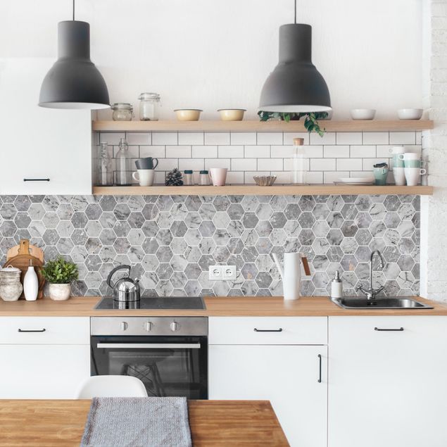 Kitchen splashback tiles Marble Hexagon Tiles - Grey