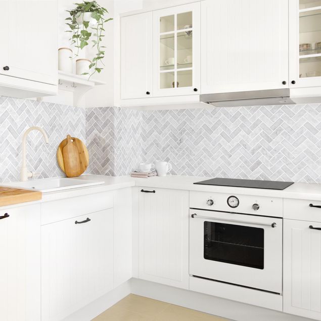 Kitchen splashback tiles Marble Fish Bone Tiles - Grey