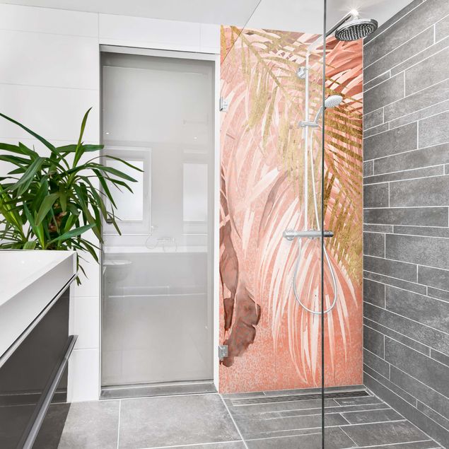 Shower panels Palm Fronds In Pink And Gold II