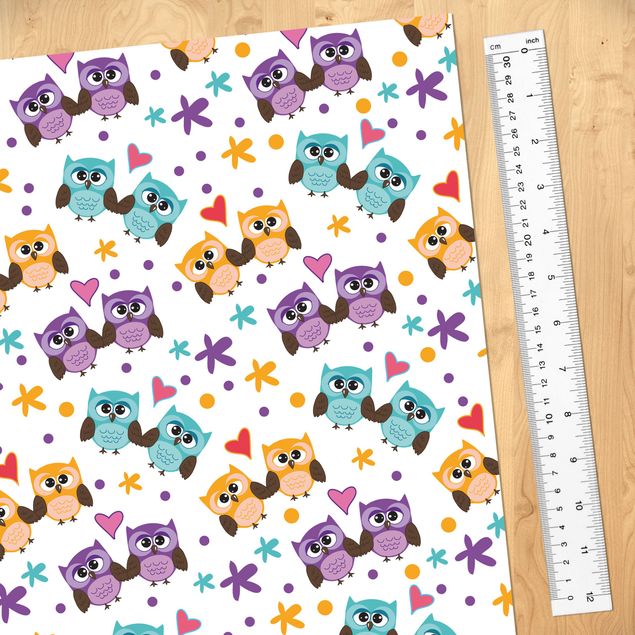 Self adhesive film Sweet Child Pattern With Owls In Love
