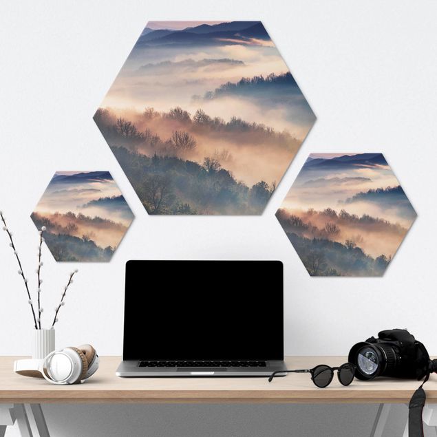 Hexagon photo prints Fog At Sunset
