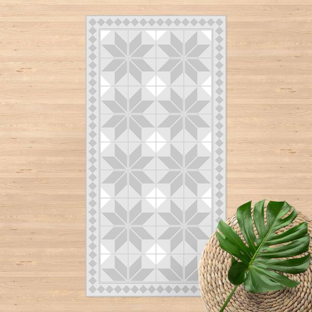 Outdoor rugs Geometrical Tiles Star Flower Grey With Narrow Border