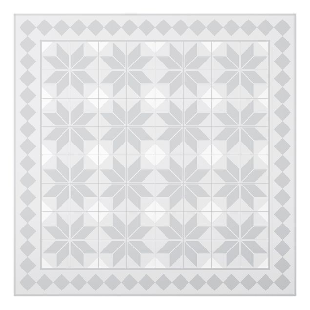 Glass splashbacks Geometrical Tiles Star Flower Grey With Border