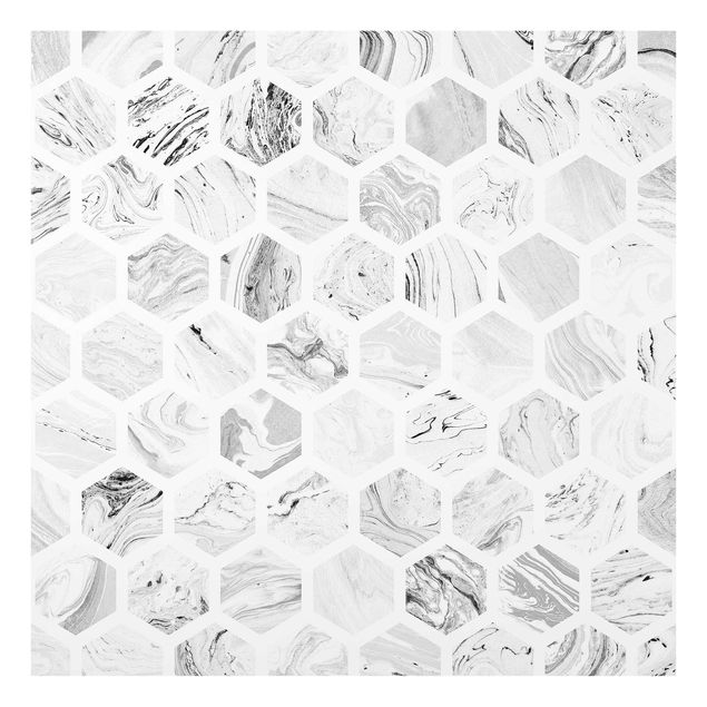 Glass splashback kitchen Marble Hexagons In Greyscales