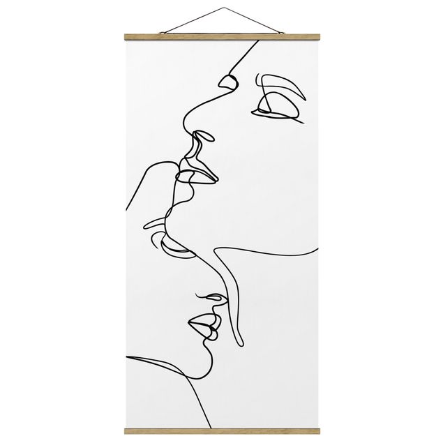 Abstract canvas wall art Line Art Gentle Faces Black And White