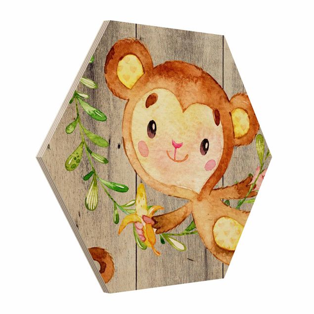 Prints nursery Watercolor Monkey On Wood