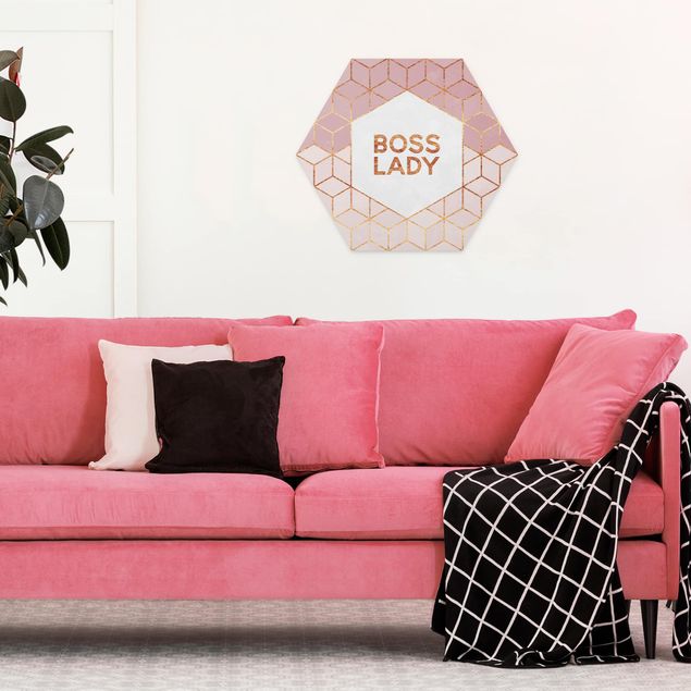 Quote wall art Boss Lady Hexagons Pink